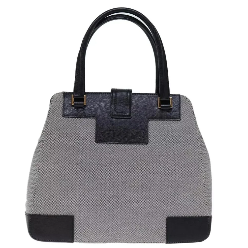 GUCCI Hand Bag Canvas Gray Auth